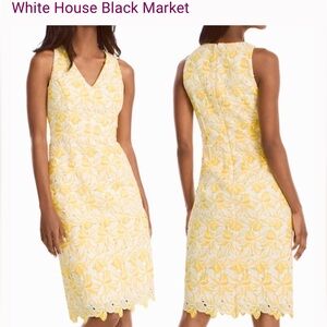 White House Black Market Yellow & White Floral Lace Midi Dress